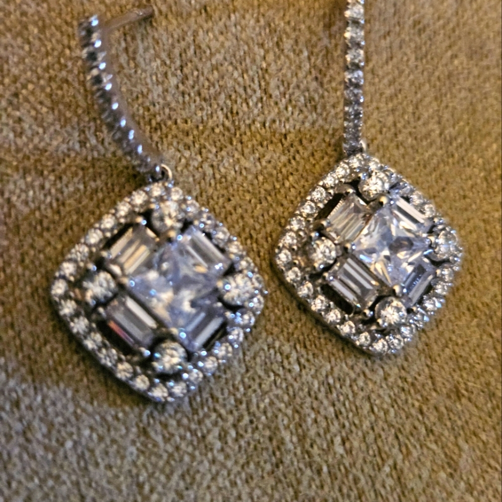 Rhodium Plated Sterling Silver Bella Luce Diamond Simulated Earrings